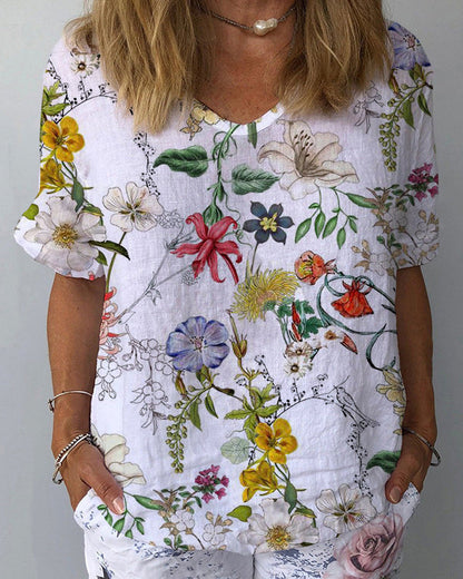 Women's Casual V-neck Printed Short Sleeves