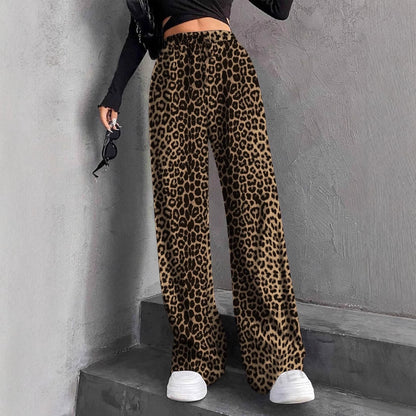 New Women's Elastic Waist Pinstripe Road Straight Wide Leg