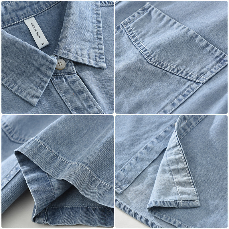 8269 Japanese-style Retro Denim Short Sleeve Shirt