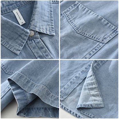 8269 Japanese-style Retro Denim Short Sleeve Shirt