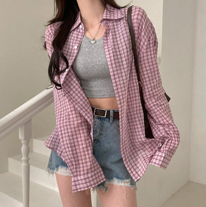 Women's Casual Loose Classic Plaid Fashion Shirt