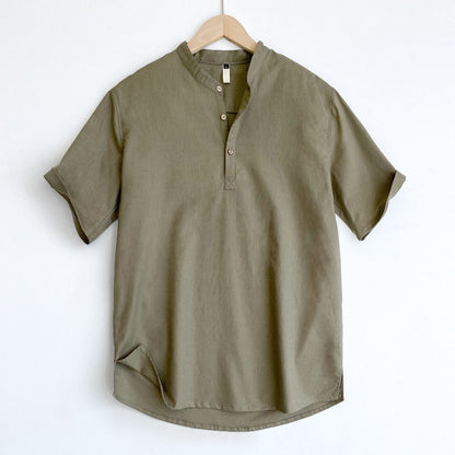 High-end Cotton And Linen Short Sleeve Men's Summer Thin