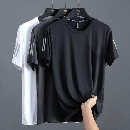 Summer Solid Color Round Neck Top Clothing Speed Sporty Simplicity Ice T-shirt Men