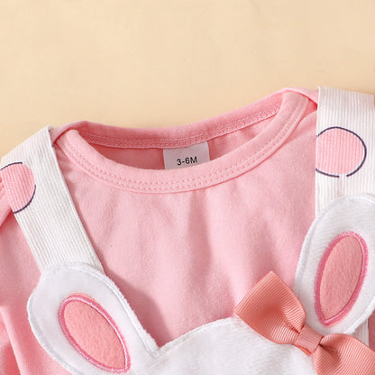 Polka Dot Rabbit Affixed Cloth Embroidered Suspender Skirt Outfit