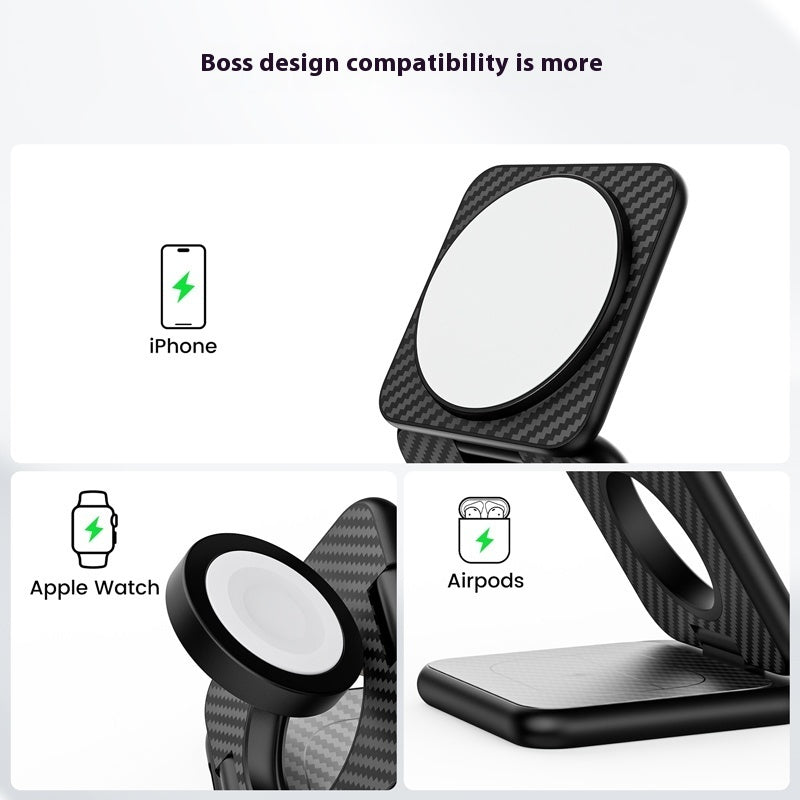 Carbon Fiber Three-in-one Magnetic Wireless Charger