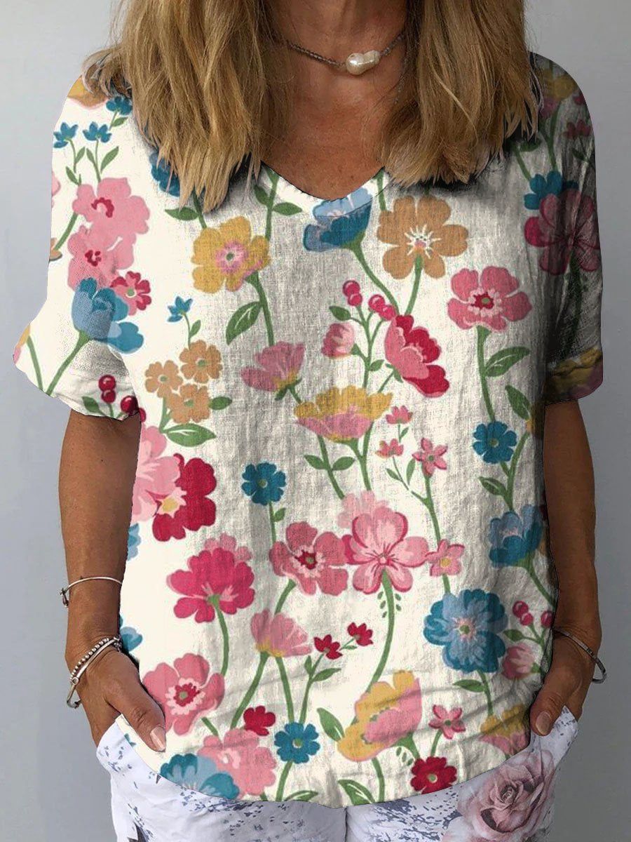 Women's Casual V-neck Printed Short Sleeves