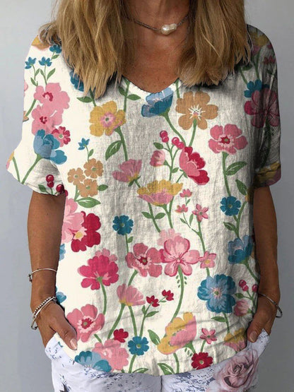 Women's Casual V-neck Printed Short Sleeves