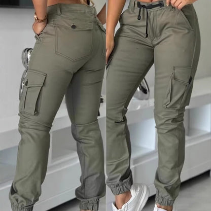 Europe And America Cross Border Fashion Work Clothes Multi-pocket Army Green Ankle-tied Casual Slim Trousers