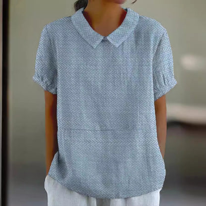 Women's Floral Stitching National Style Printing Lapel Short Sleeve