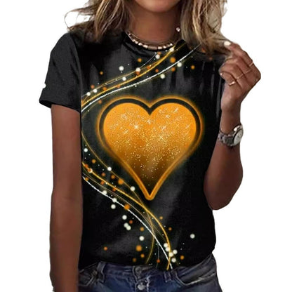 3D Printed Loose Round Neck Short Sleeve T-shirt Top