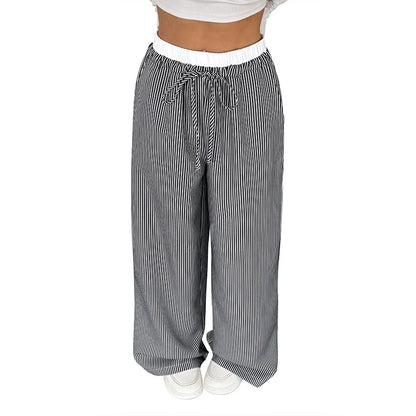 Women's Stitching Striped Casual Trousers