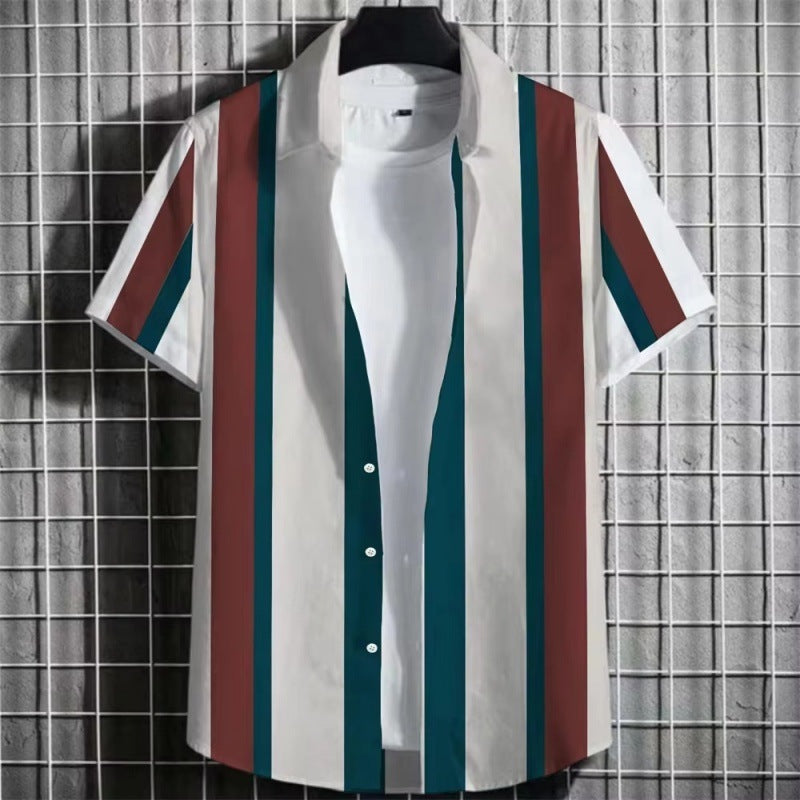 Color Simple Striped Men's 3D Printing Short Sleeve