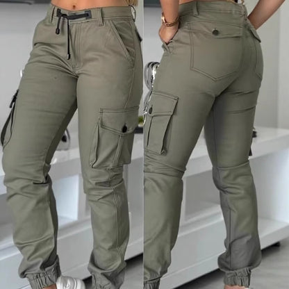 Europe And America Cross Border Fashion Work Clothes Multi-pocket Army Green Ankle-tied Casual Slim Trousers