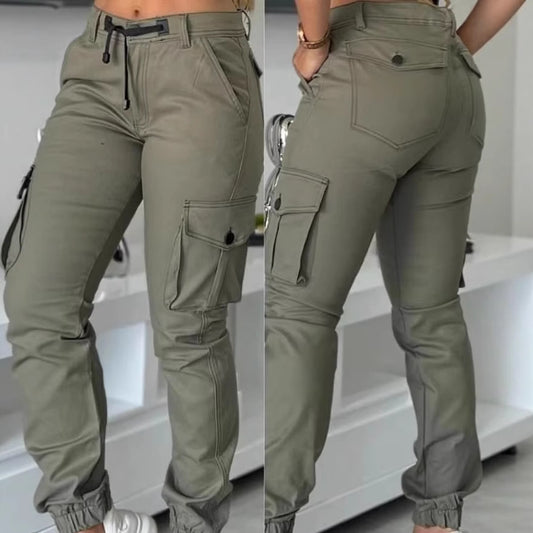 Europe And America Cross Border Fashion Work Clothes Multi-pocket Army Green Ankle-tied Casual Slim Trousers