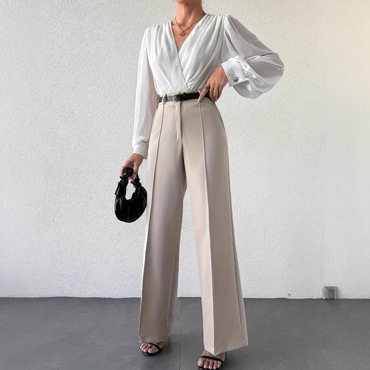 2025 New Fashion Temperament High Waist Slimming And Straight Casual Trousers Side Pocket French Commuter Business Trousers