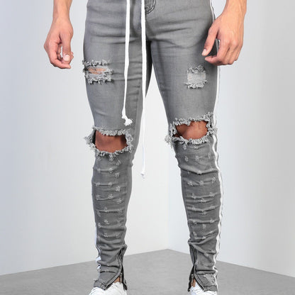 Jeans For Men Cross Knee Ripped Zipper