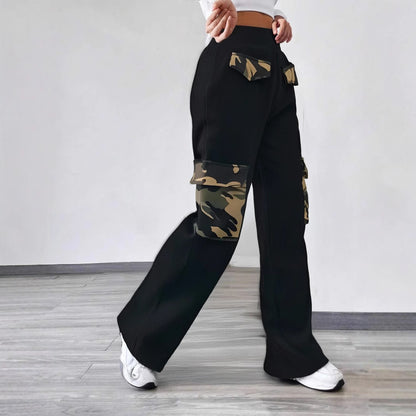 High Street Fashionable Overalls Pocket Camouflage Stitching Trousers