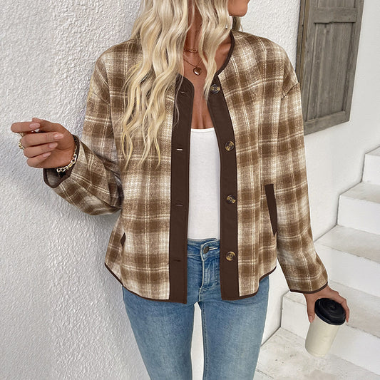 Women's Plaid Jacket Casual Plaid Cardigan