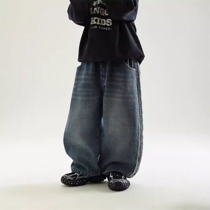 Winter Boys' New Fleece-lined Warm And Loose Jeans