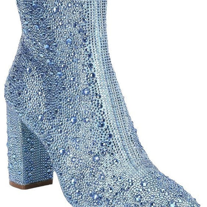 Rhinestone Pointed Toe Fashion Ankle Boots