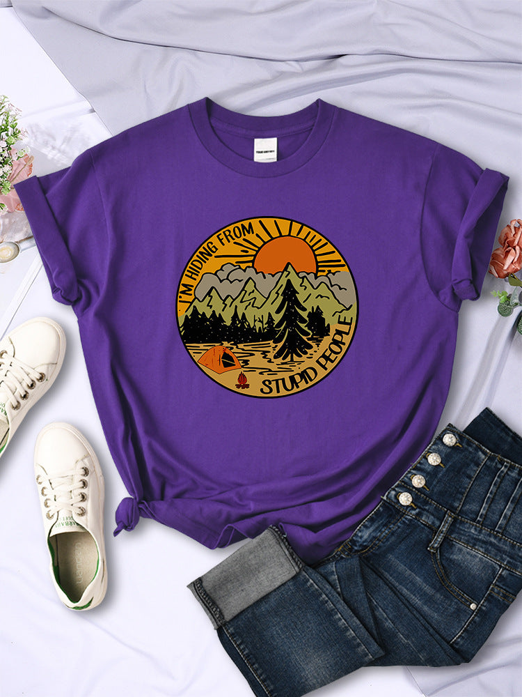 I'm Hiding From Stupid People Camping Scenery Women's Tops Hip-hop Fashion Street