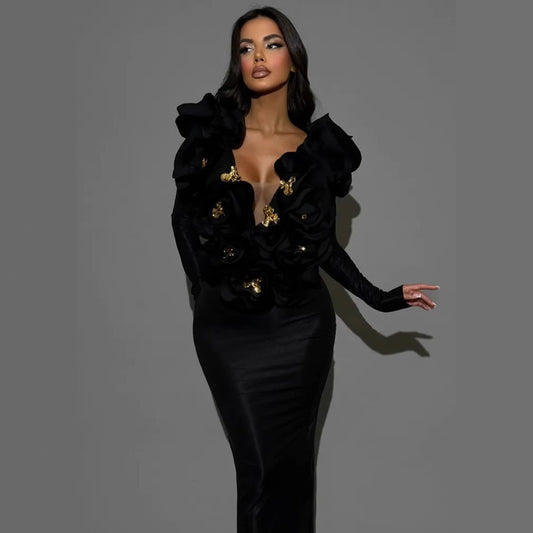 Women's Three-dimensional Flower Sexy Dress Euros