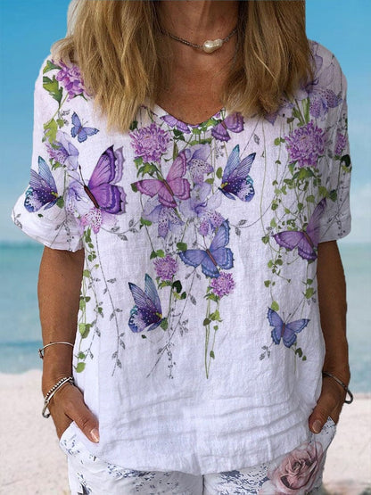 Women's Casual V-neck Printed Short Sleeves