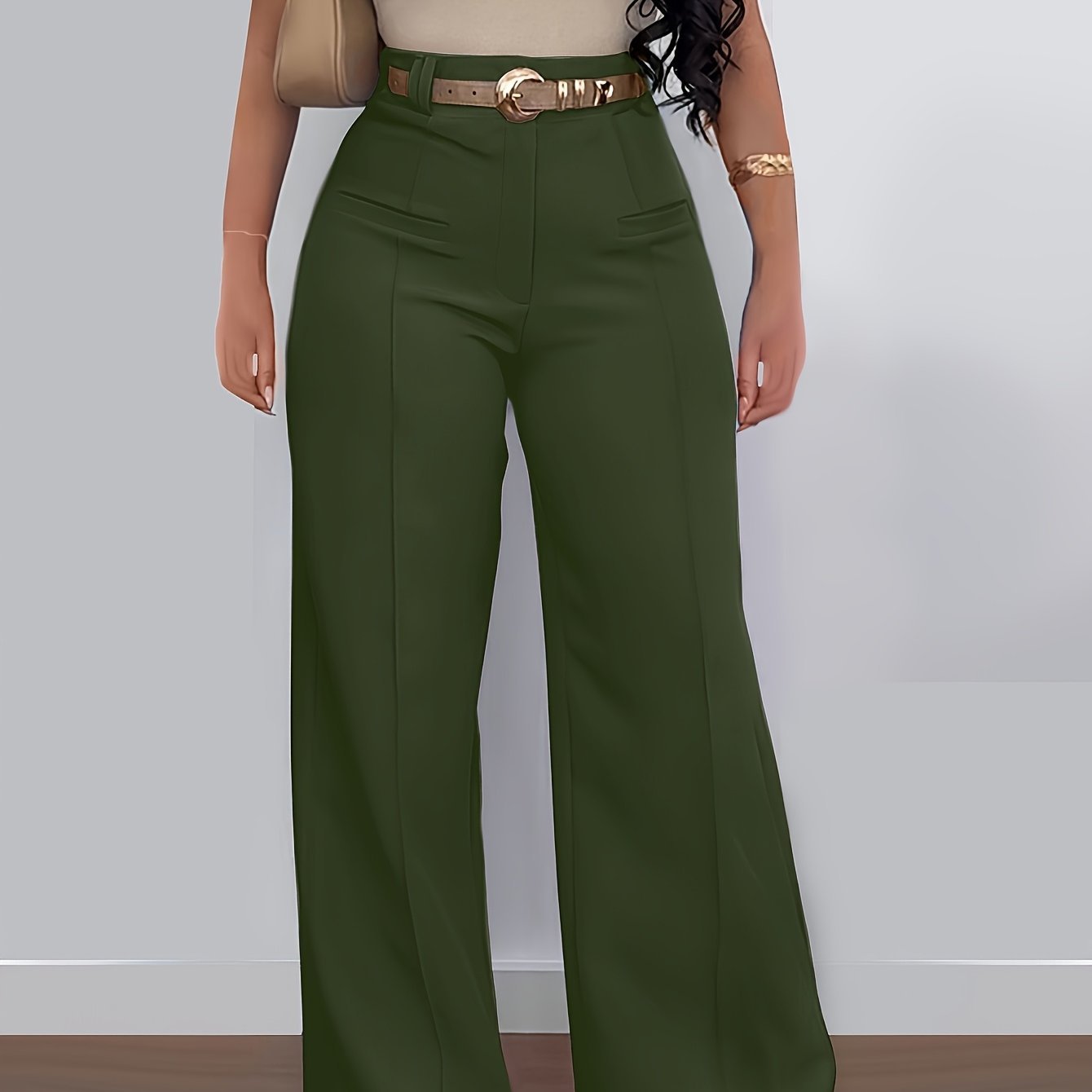 Women's Casual Solid Color Wide Leg Pants Polyester Fabric