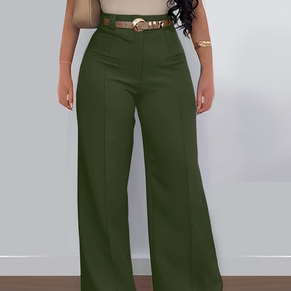Women's Casual Solid Color Wide Leg Pants Polyester Fabric