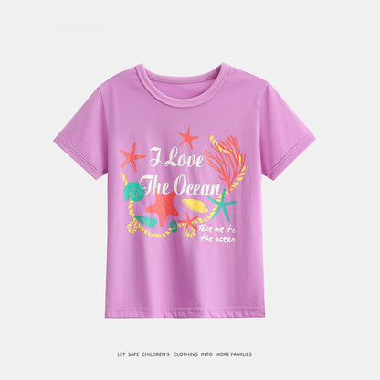 Western Style Class A Pure Cotton Summer New Girls' Short Sleeve