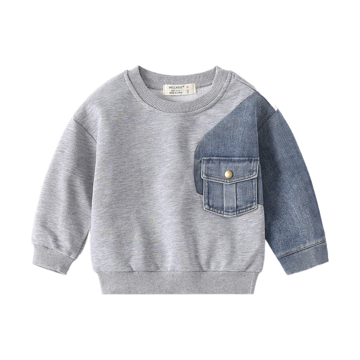 Boys' Denim Knitted Sleeve Loose Sweater