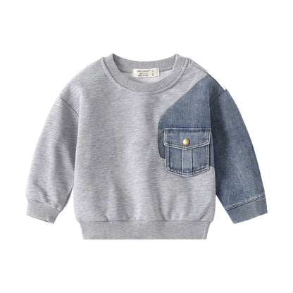 Boys' Denim Knitted Sleeve Loose Sweater