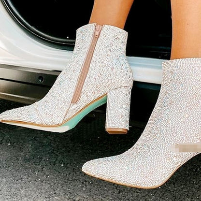 Rhinestone Pointed Toe Fashion Ankle Boots