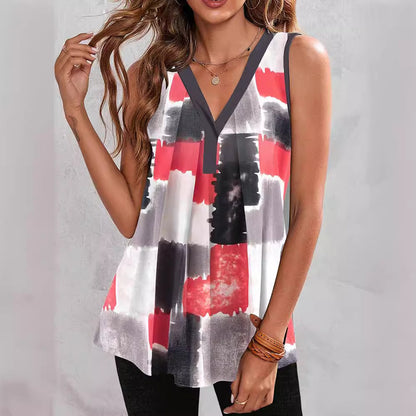 Casual V-neck Sleeveless Regular Pullover Digital Printed Women's T-shirt