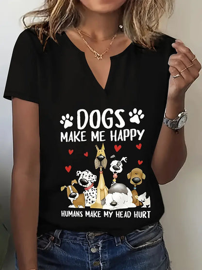 New V-neck Female Animal Print Casual All-match Short-sleeved Top