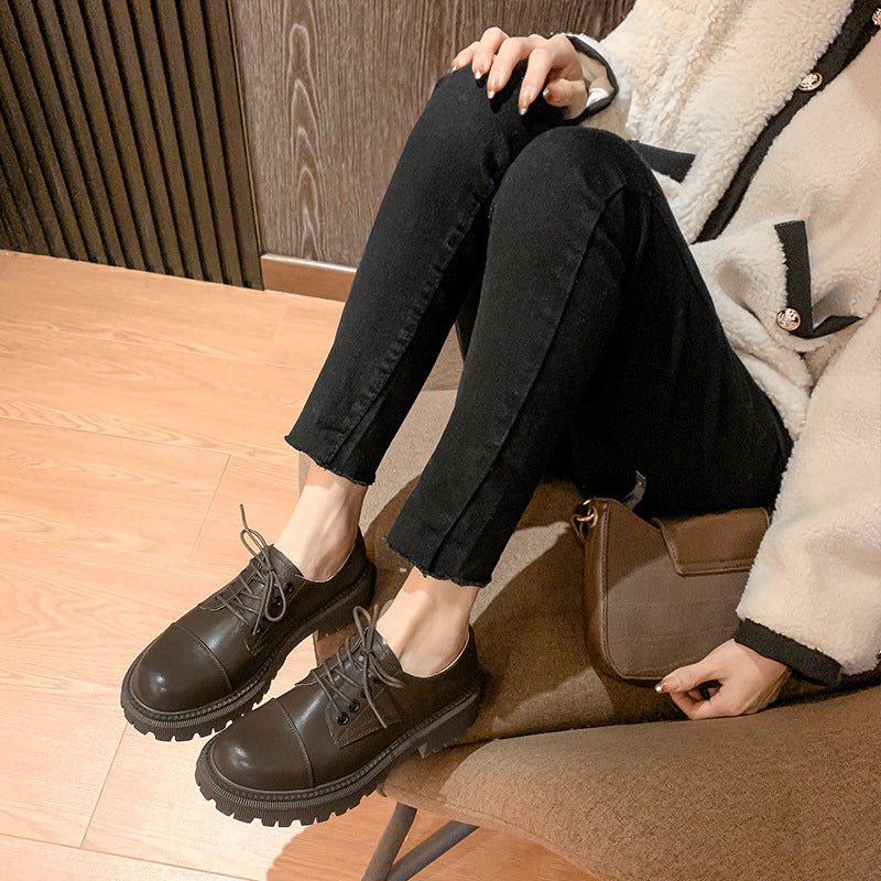 Platform Heel Platform Leather Shoes Women