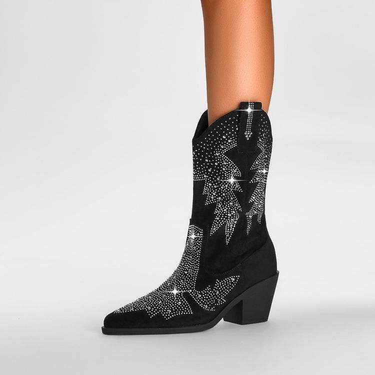 Shiny Rhinestone Booties Ankle Women