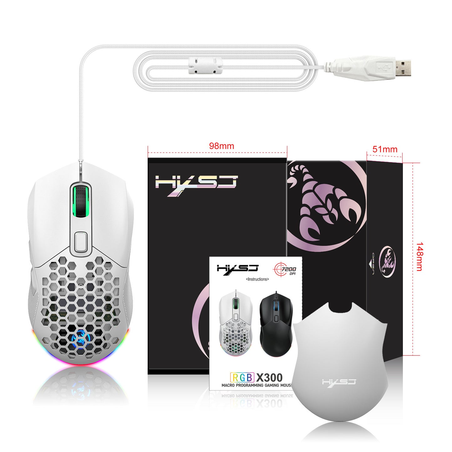 Hollow Out Wired E-sports MOUSE RGB Luminous Lightweight Gaming MOUSE