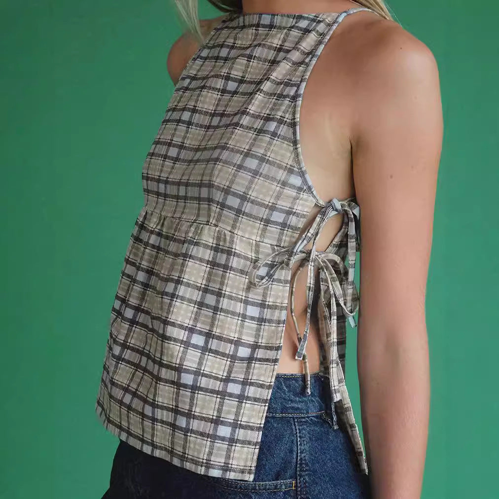 Strap Plaid Top Sexy Plaid Small Sling Strap