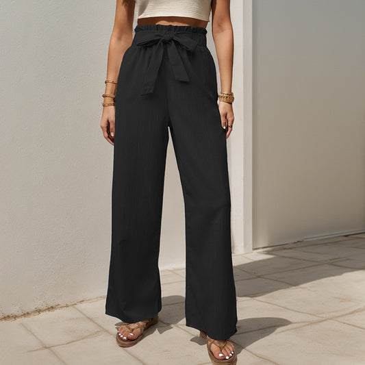 Tied Lotus Leaf Elastic Trousers