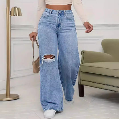 Women's Ripped Wide-legged Jeans