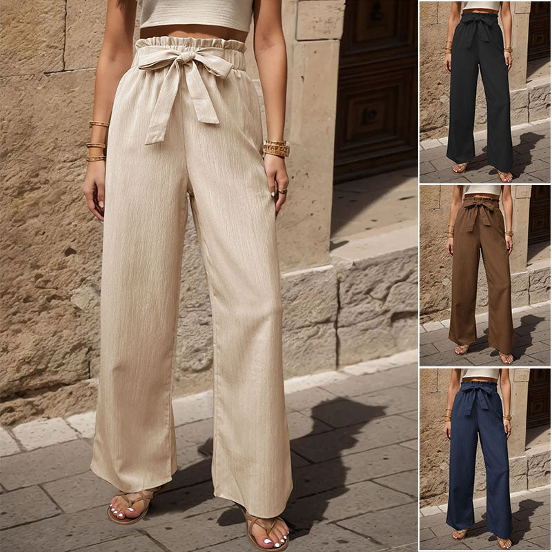 Tied Lotus Leaf Elastic Trousers