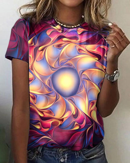 3D Printed Loose Round Neck Short Sleeve T-shirt Top