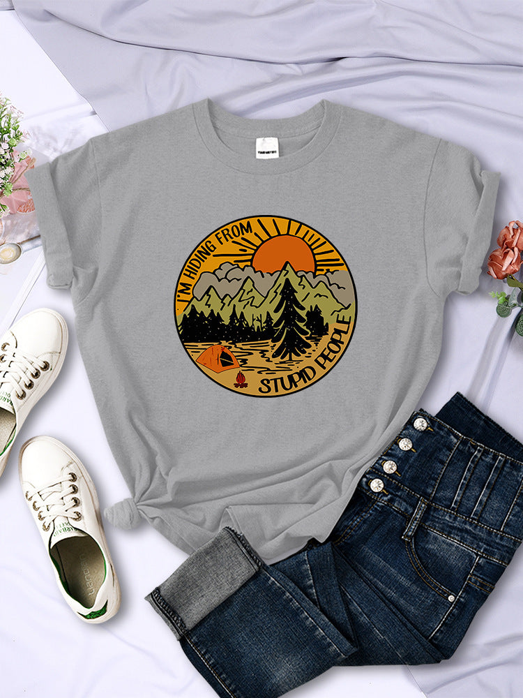 I'm Hiding From Stupid People Camping Scenery Women's Tops Hip-hop Fashion Street