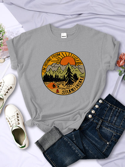 I'm Hiding From Stupid People Camping Scenery Women's Tops Hip-hop Fashion Street